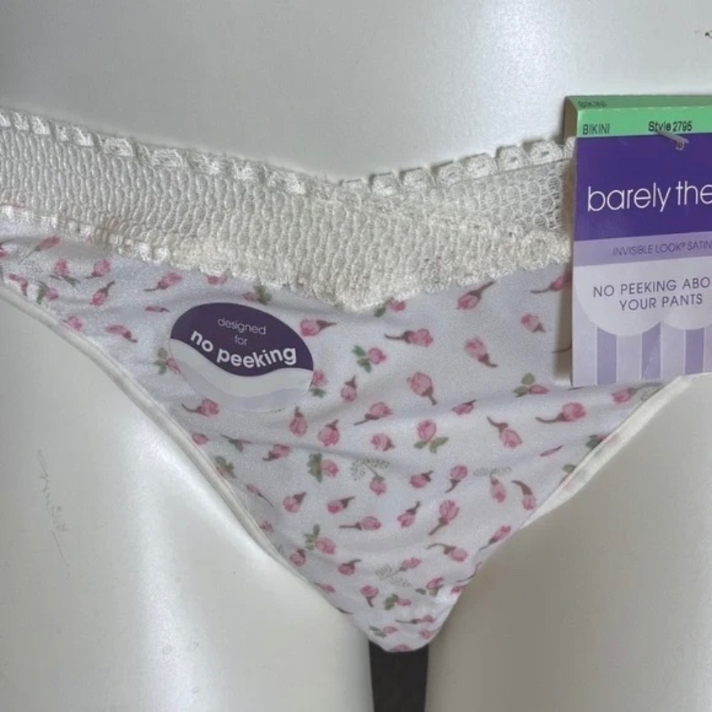 NWT Vintage Barely There Nylon Bikini Panty XL 8 Pink Rosebud Lace Trim - Picture 2 of 10